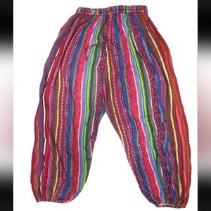 Women's Striped Drawstring Pants  Boho Hippie Festival 100% Cotton Size 24